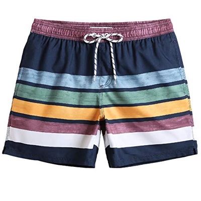 MaaMgic Bañadores Hombre Shorts de Playa para Natación y Surf Traje de Baño Secado Rápido para Vacaciones, Rayas Azul Marino,M