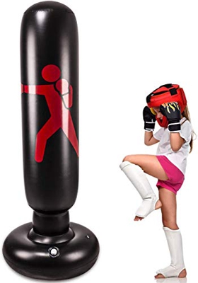 Saco de Boxeo Inflable para niños Saco de Boxeo de 160 cm con Soporte Saco de Boxeo autoportante Robusto para Entrenamiento de Boxeo y kárate para jóv
