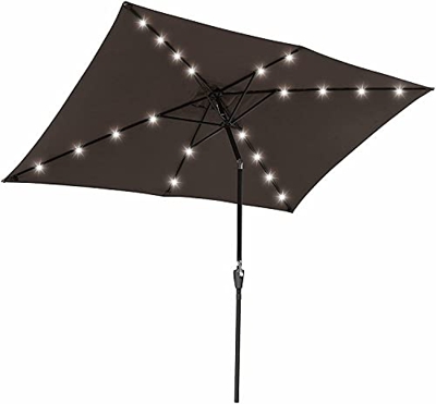 HENG FENG - Parasol de jardín con iluminación LED de 300x200cm con protección UV con manivela y función de inclinación para jardín al Aire Libre Patio
