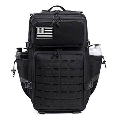 ELITEX Mochila 45L 2021 Táctica Militar Bandera España Impermeable para Crossfit Caza Aire Libre Deportes Gimnasio Portatil Oxford 900D (Negro)