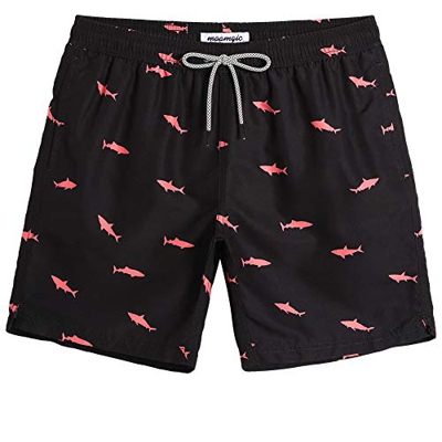 MaaMgic Bañador Hombre Shorts de Baño para Hombre Shorts de Playa Traje de Baño para Natación Secado Rápido para Vacaciones Ancla,Negro Tiburón Rojo,L