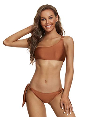 heekpek Bikini Color Liso Estampado de Flores Mujer Top Relleno Braga con Lazos Laterales