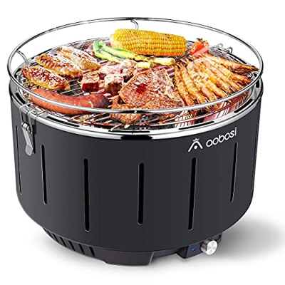 Aobosi Barbacoa Sin Humo Barbacoa Portátil Carbón|Ventilado Interior Portatiles Barbacoa Parrilla de Mesa con USB&Ventilador de batería y Bolsa para C