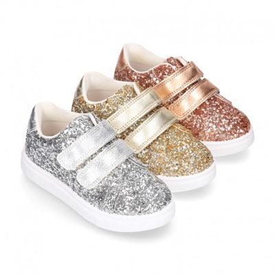 Zapatilla Niña Okaa Sin Cordones En Piel Con Glitter. 34 Nude