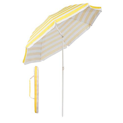 Sekey® Sombrilla Ø 160 cm Parasol para terraza jardín Playa balcón Piscina pati, Protector Solar UV20+ (Rayas Amarillas Blancas)