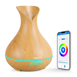 Alexa Humidificadores Aceites Esenciales, Maxcio WiFi Difusor Aromaterapia 400ml 7-Color Humidificador Ultrasónico con 2 Modos de Niebla, Temporizador características