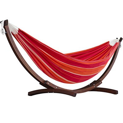 Vivere, Mimosa Double Cotton Hammock with Solid Pine ARC Stand