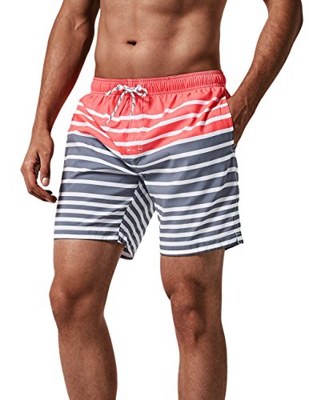 MaaMgic Bañadores Hombre Ropa de Baño Bañador de Playa Traje de Baño Secado Rápido para Vacaciones Diseño a Rayas, Rosa Gris M