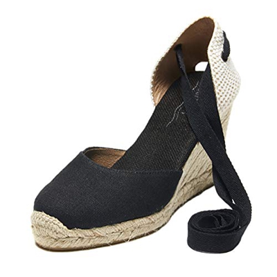 Tomwell Sandalias Mujer Cuña Alpargatas Moda Bohemias Romanas Sandals Rivet Playa Verano Tacon Zapatos A Negro 36 EU