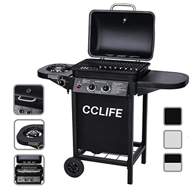 CCLIFE Carro Barbacoa de Gas Parrilla Barbacoa Gas con 2+1 quemadores 2 Fuegos BBQ, Tamaño:2+1 Negro