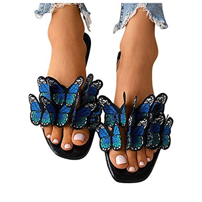 Sandalia Plana para Mujer,Sandalias de Zapatillas con Estampado de Mariposas Tridimensionales Coloridas para Mujer, Zapato Sandalias de Moda Transpira