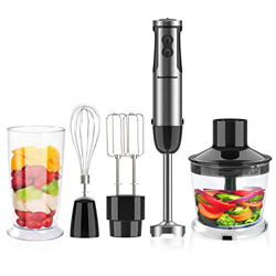 Bonsenkitchen Batidora de Mano 5 en 1, Batidora Multifuncional de Acero Inoxidable de 800 W con Picadora de 500 ml, Vaso Medidor de 600 ml, batidor, B en oferta
