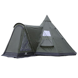 CampFeuer Tienda de Campaña Tipi para Adultos con Porche I 4 Personas I Columna de Agua de 3.000 mm I Ligera (Verde y Negro) en oferta