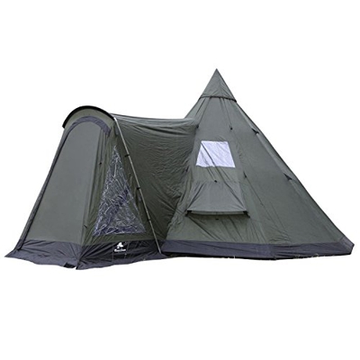 CampFeuer Tienda de Campaña Tipi para Adultos con Porche I 4 Personas I Columna de Agua de 3.000 mm I Ligera (Verde y Negro)
