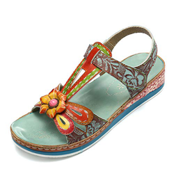 gracosy Sandalias Cuero Planas Verano Mujer Estilo Bohemia Zapatos para Mujer de Dedo Sandalias Talla Grande 37-42 Chanclas Romanas de Mujer Rojo Azul características