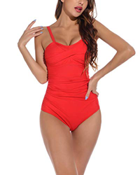 heekpek Traje de Baño Una Pieza para Mujer Bañadores Mujer Reductores Cuello en V Pliegues Bañador Bikini Retro características