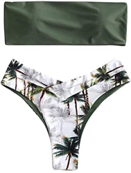 CheChury Mujeres Moda Bandeau Traje de Baño Cojín Extraíble Triángulo Conjunto de Cintura Baja Bikini Estampado de Cocotero Tropical Bikini Brasileño en oferta