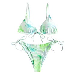 ZAFUL Mujer Bikini Conjunto, Copa Triangular de Encaje con Estampado Tie Dye (Verde, S) precio