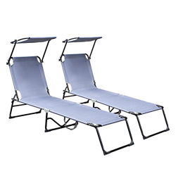 Hengda Tumbona Plegable Set de 2, 189 x 55 x 27 cm, Parasol Ajustable, Capacidad 110 kg, con Ajustable Respaldo, para Jardín Playa Patio Piscina Casa, precio