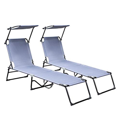 Hengda Tumbona Plegable Set de 2, 189 x 55 x 27 cm, Parasol Ajustable, Capacidad 110 kg, con Ajustable Respaldo, para Jardín Playa Patio Piscina Casa,