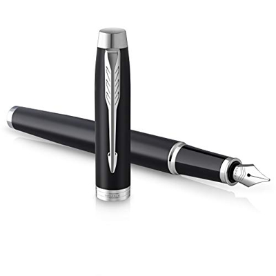 PARKER IM Pluma estilográfica | negro mate con detalles cromados | punta mediana con tinta azule | caja para regalo
