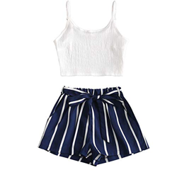 ZAFUL Conjunto de camiseta y pantalones cortos para mujer con estampado floral Azul profundo. L características