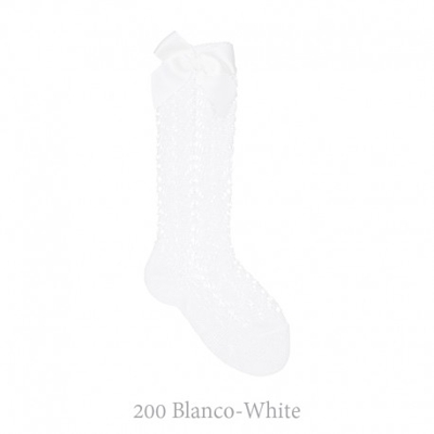 Calcetín Alto Perlé Calado Con Lazos Condor. 200-blanco 0
