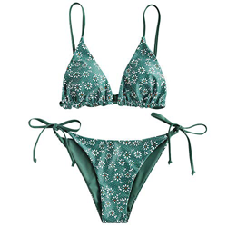 ZAFUL Conjunto de bikini reversible para mujer, diseño floral verde S en oferta