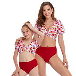 Bonfor Bikini Niña 2-12 años & Bikinis Mujer 2021 Brasileños Braga Alta Leopardo Marca - Ropa de Baño Madre e Hija, Tajes de Baño 2 Piezas (Rojo, 10-1 en oferta