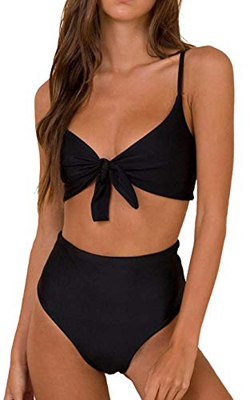 Conjunto de Bikini de Cintura Alta para Mujer Traje de Baño de Dos Piezas Traje de Baño de Nudo de Corbata de Guinga
