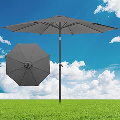 ECD Germany Sombrilla de Playa Ø 300 cm de Aluminio Redonda Antracita Parasol de Jardín con Manivela con Protección UV Inclinable/Plegable con 6 Costi