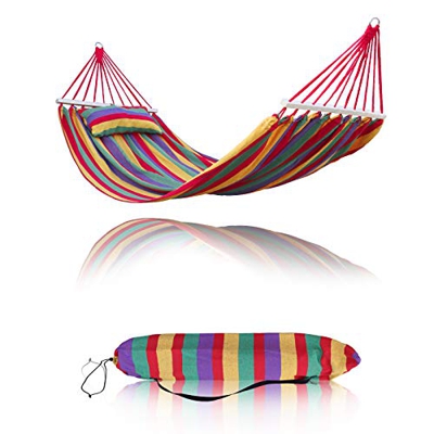 LOVE STORY Hamaca de Algodón 220 × 150 cm con Varillas de Madera de 80cm Carga Máxima 150 KG, Fácil de Transportar, se Aplica en Interiores y Exterior