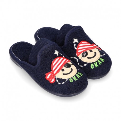 Zapatilla Casa Niños Pirata Con Elástico En Toalla. 34 Azul Marino