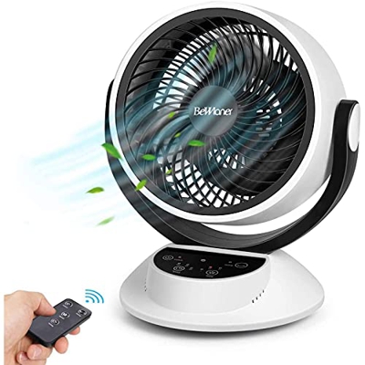 Ventilador de Sobremesa Silencioso, Potente Circulación de Corriente de Aire, Pantalla Táctil LCD, Control Remoto, Sincronización 1-7 Horas, 3 Velocid