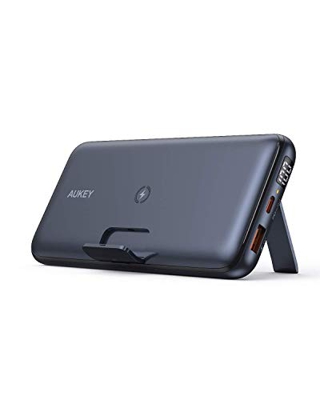 AUKEY Batería Externa USB C, Cargador portátil inalámbrico de 20000 mAh con Soporte Plegable, Suministro de energía de 18 W y Carga rápida 3.0 para iP