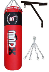 Saco de boxeo Madx 3x con soporte y cadenas, de 1,2 m, color rojo y negro características