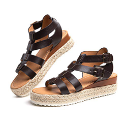Sandalias Mujer Alpargatas Plataformas Romano Cuña Hebilla Gladiador Zapatos Verano Playa Punta Abierta Tacon 5.7cm Correa de Tobillo 5-Marrón-Oscuro  en oferta