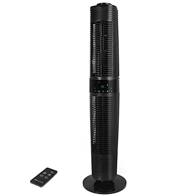 MYCARBON Ventilador de Torre Silencioso 32dB, 350m³/h, Oscilante Manual 360°/Automático 90°, 3 Velocidades, 4 Modos Incluido Eco, con Temporizador, Co