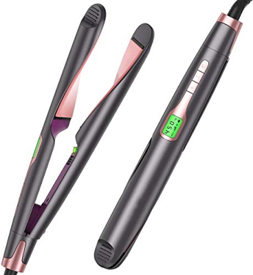 Tenaza/Hierro Plano, Plancha de Pelo y rizador 2 en 1 con Pantalla Digital, Temperatura Ajustable, para enderezamiento, curvando y Ondas