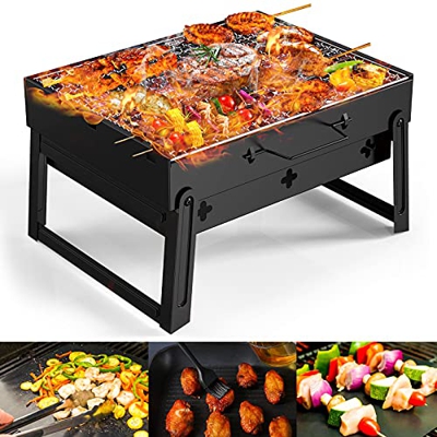 Barbacoa Portátil GolWof Barbacoa Plegable Parrilla Barbacoa de Carbón de Acero Inoxidable para Jardín Picnic Camping 35*27*20cm