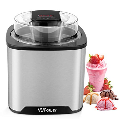 MVPower 2 Litros Máquina de Helados con Temporizador,Sorbete y Yogur Congela en  20-40 Minutos，Máquina de Bajo Consumo 250W