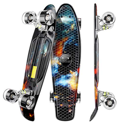 WeSkate Mini Cruiser Skateboard Retro Full Board 22 "55cm Vintage Skateboard con borde de plástico Cruiser Board con PU Flash Wheel Bearing ABEC-7 par características