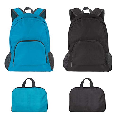 SourceTon Pack de 2 mochilas plegables ligeras resistentes al agua, para viajes, senderismo, mochila plegable de 20 litros (negro y azul) para camping