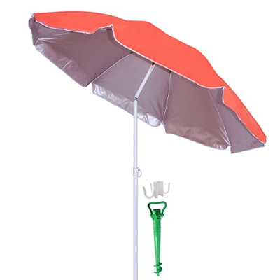 Besch Sombrilla para Playa, Jardín o Piscina, incluiye Soporte de Tornillo y una Percha - Acero e Inclinable con Protección Solar UV50+ (Ø 180cm, Rosa