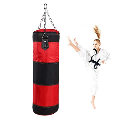 Akozon Boxeo Saco de boxeo pesado Bolsa de arena para principiantes de 12 kg Ejercicios Workout Power Bag con cadenas Guantes de protección de muñeca 