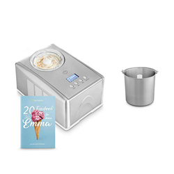 Máquina para hacer helados caseros EMMA, Ice cream maker, Heladera con compresor 1,5 l, recipiente extraíble y pantalla LCD + Libro de recetas en oferta