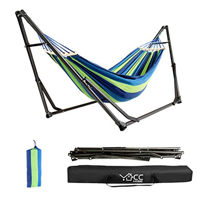 CCLIFE Hamaca con Soporte Plegable para Jardín Patio Trasero Playa Mochileros, Multicolor,255cm,Carga MAX 120kg