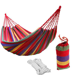 Hamaca clásica duradera de algodón, transpirable, soporta hasta 150-200 kg, portátil, con bolsa de transporte (rayas rojas/de colores, 80) precio