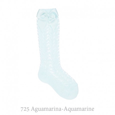 Calcetín Alto Perlé Calado Con Lazos Condor. 6 725-aguamarina