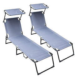 vingo Set 2X Tumbona,Tumbona Reclinable,Parasol Reclinables, Ligera, Plegable, 189x55x27cm,Carga 110 kg, para el Jardín,Gris precio